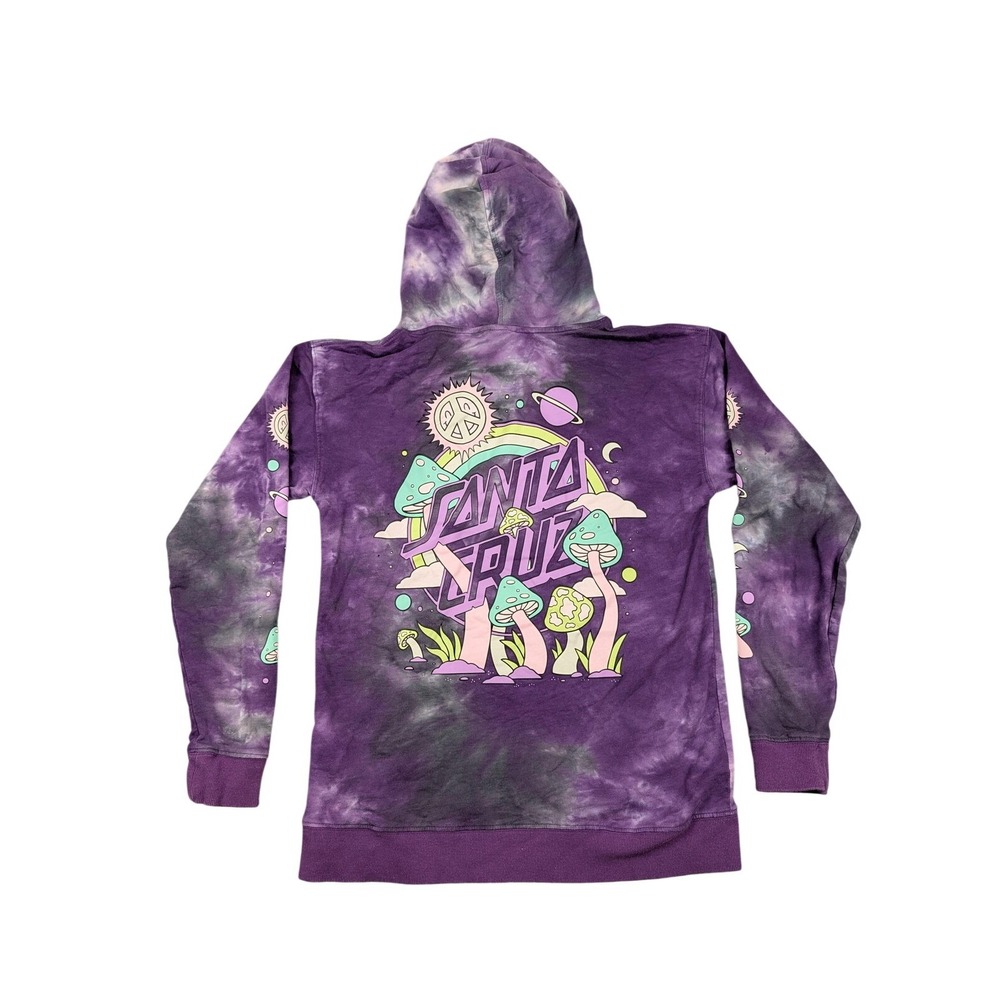 Santa Cruz Hoodie Mens Small Purple Tie Dye‎ Mushroom Graphic Fleece Pullover